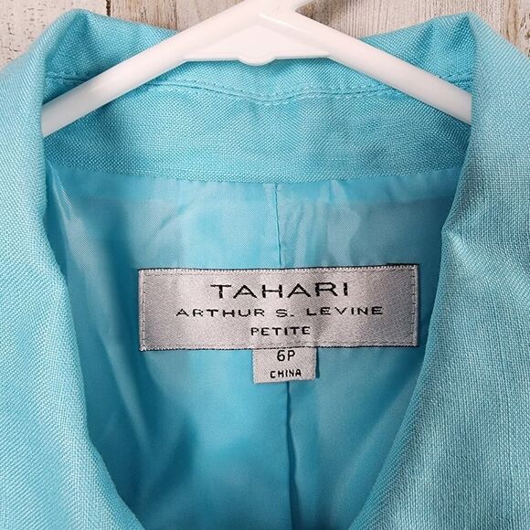 Tahari Linen Rayon Blazer Jacket Blue Size 6P - Picture 3 of 11